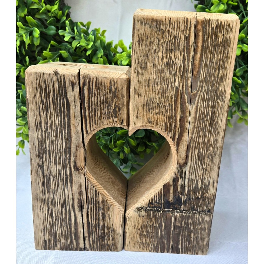 Rustic Heart Tealight Candle Holder Set Reclaimed Wood Block Decor 2pc Handmade